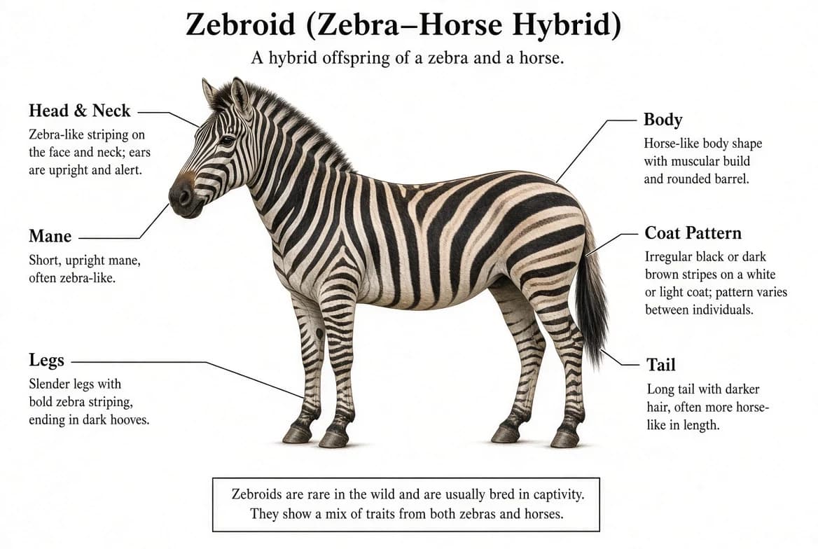 Zebroid, a hybrid of zebra and horse showing partial striping.
