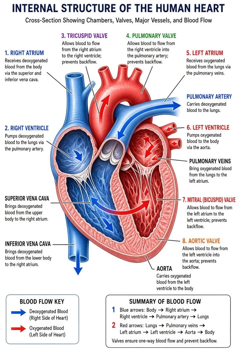 Internal structure of the human heart